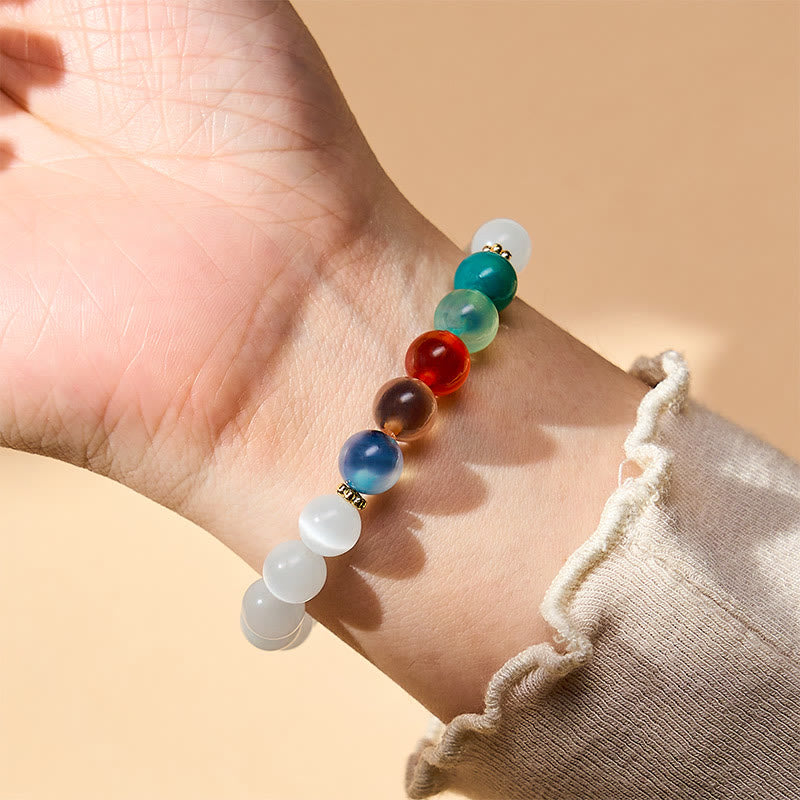 Buddha Stones ホワイトキャッツアイとカラフルなキャンディアゲートの豊穣ブレスレット - image 5