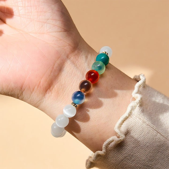 Buddha Stones ホワイトキャッツアイとカラフルなキャンディアゲートの豊穣ブレスレット - image 5