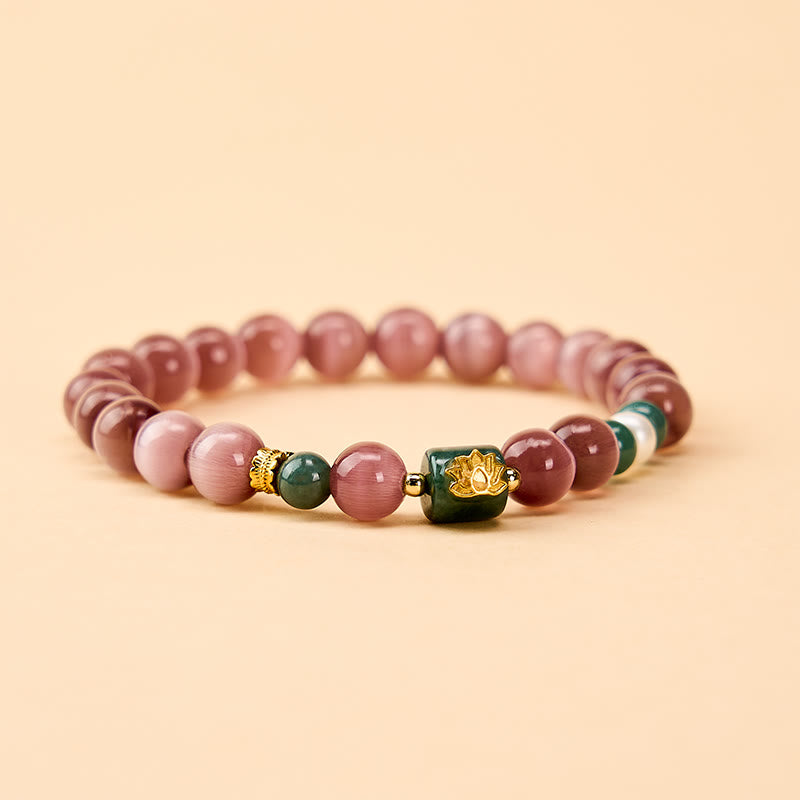 Buddha Stones 紫色のキャッツアイ蓮のシンボルが輝く悟りのブレスレット - image 1