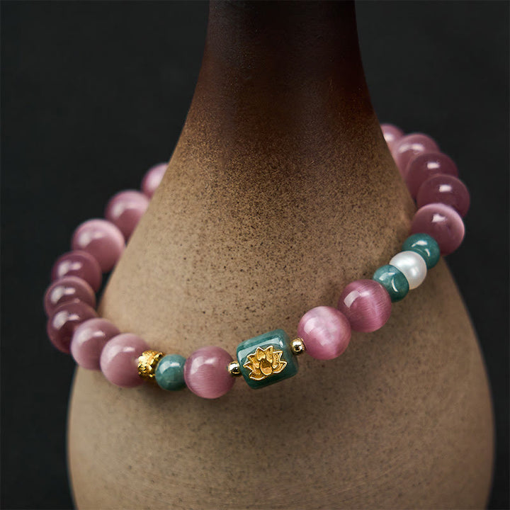 Buddha Stones 紫色のキャッツアイ蓮のシンボルが輝く悟りのブレスレット - image 5