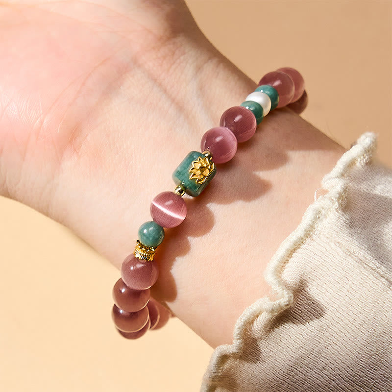 Buddha Stones 紫色のキャッツアイ蓮のシンボルが輝く悟りのブレスレット - image 2
