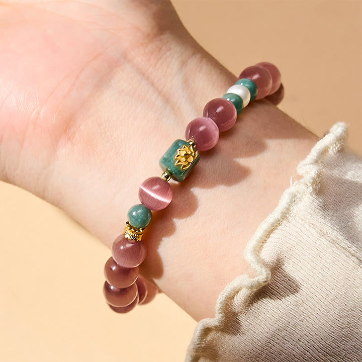 Buddha Stones 紫色のキャッツアイ蓮のシンボルが輝く悟りのブレスレット - image 2