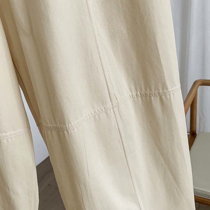 Buddha Stones 夏物カジュアルボタンアップ無地レディースハーレムパンツ（ポケット付き） - image 10