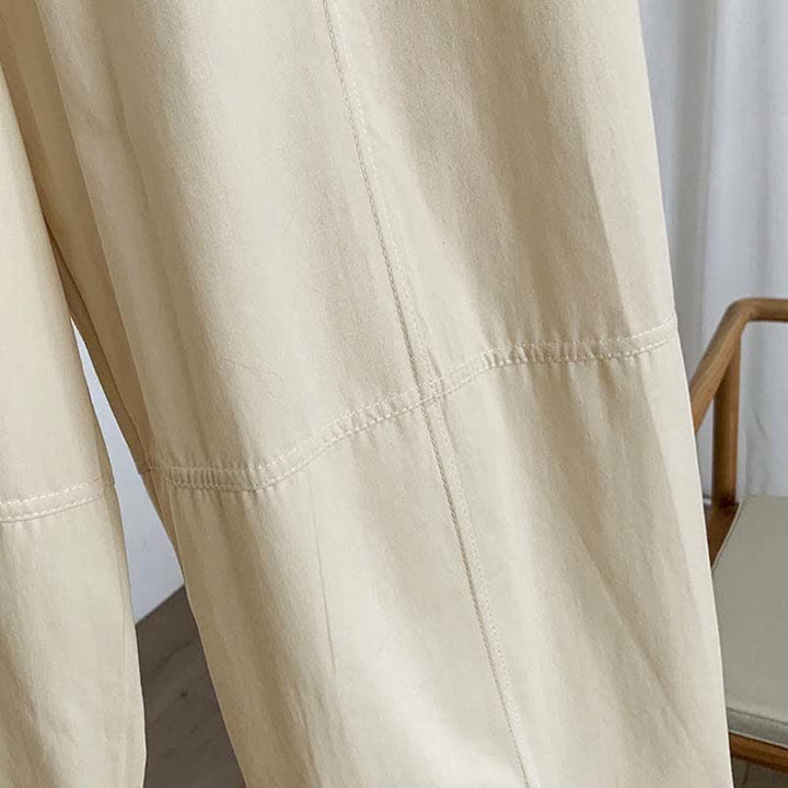 Buddha Stones 夏物カジュアルボタンアップ無地レディースハーレムパンツ（ポケット付き） - image 10