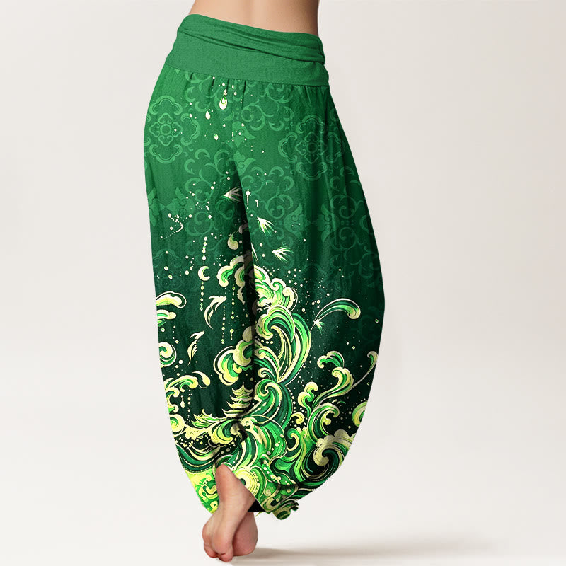 Buddha Stones ピュアコットンオーシャンウェーブグラデーション柄レディースゴムウエストハーレムパンツ - image 7