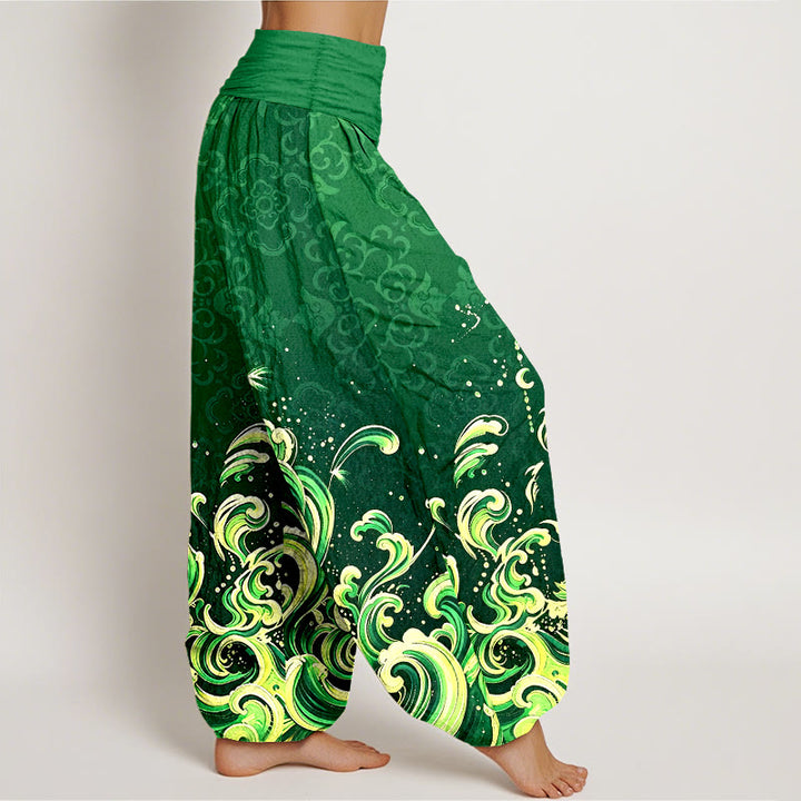 Buddha Stones ピュアコットンオーシャンウェーブグラデーション柄レディースゴムウエストハーレムパンツ - image 6