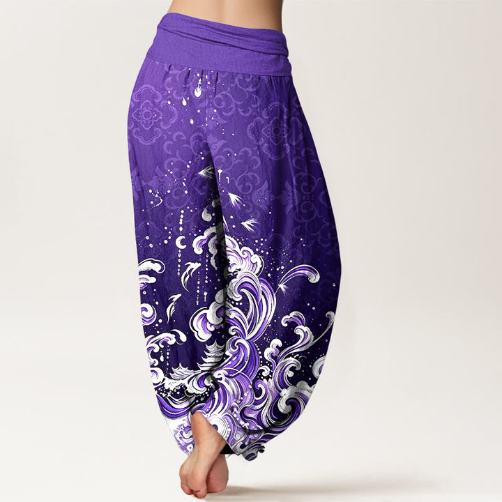 Buddha Stones ピュアコットンオーシャンウェーブグラデーション柄レディースゴムウエストハーレムパンツ - image 10