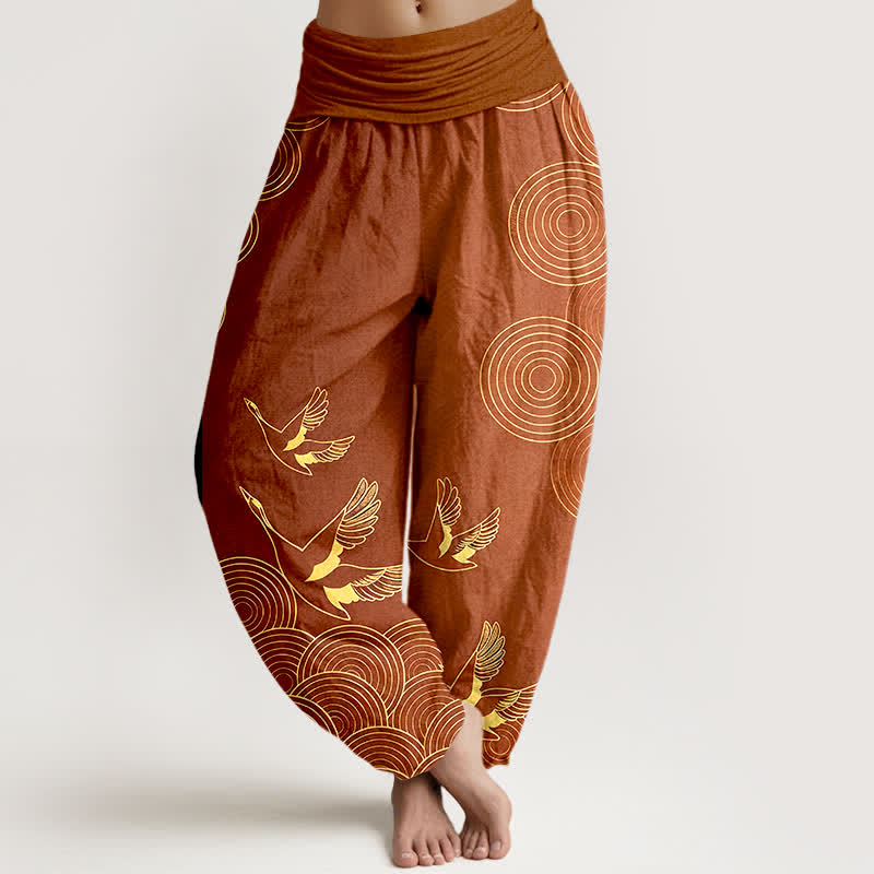 Buddha Stones コットンゴールドバードサークル柄レディースゴムウエストハーレムパンツ - シエナ - US16、 UK/AU20、 EU48 (3XL) - image 8