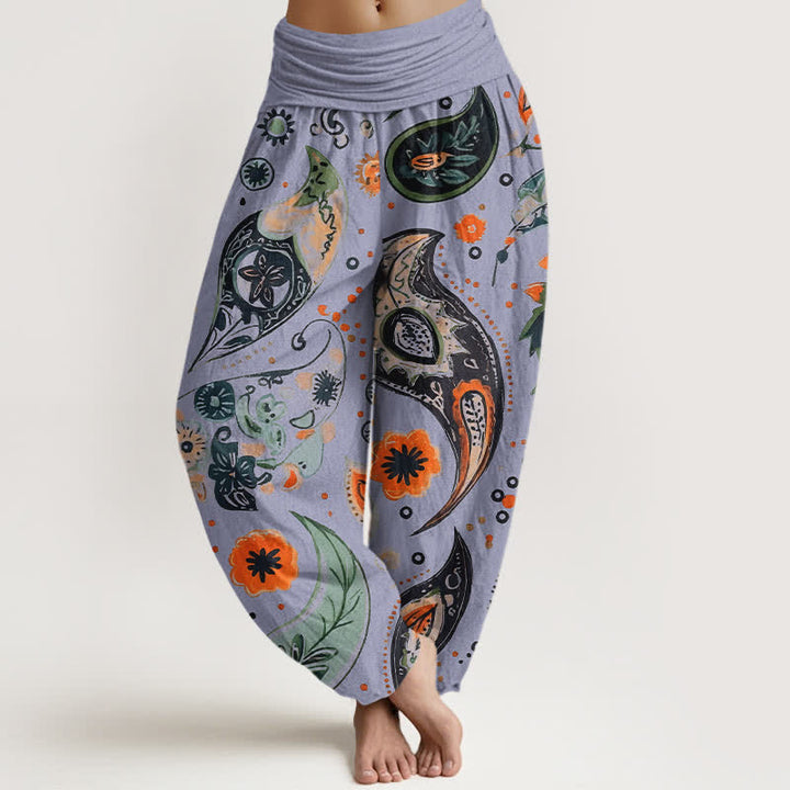 Buddha Stones ピュアコットン ボヘミアン ペイズリー ひまわり柄 レディース ゴムウエスト ハーレムパンツ - ラベンダー - US16、 UK/AU20、 EU48 (3XL) - image 8