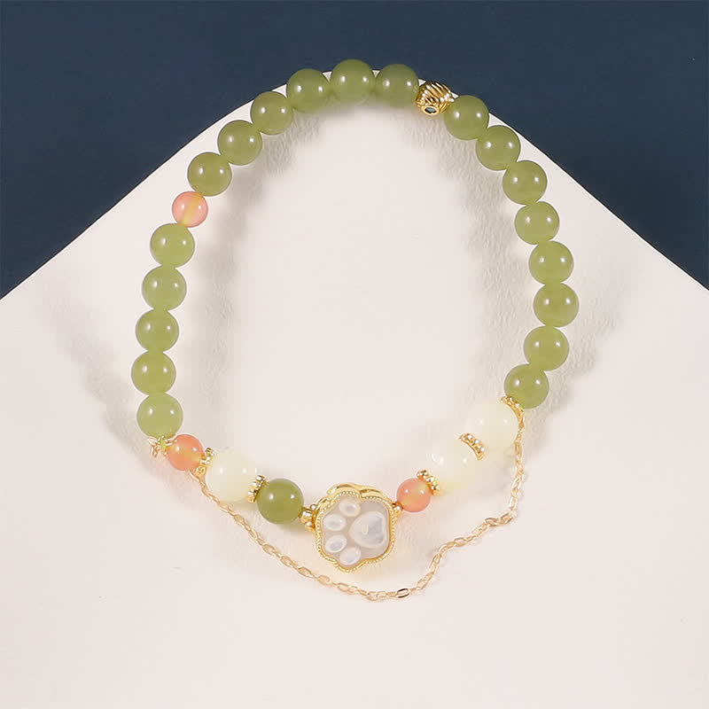 Buddha Stones 天然和田翡翠シャコガイ石猫の足跡デザイン豊かさブレスレット - image 2