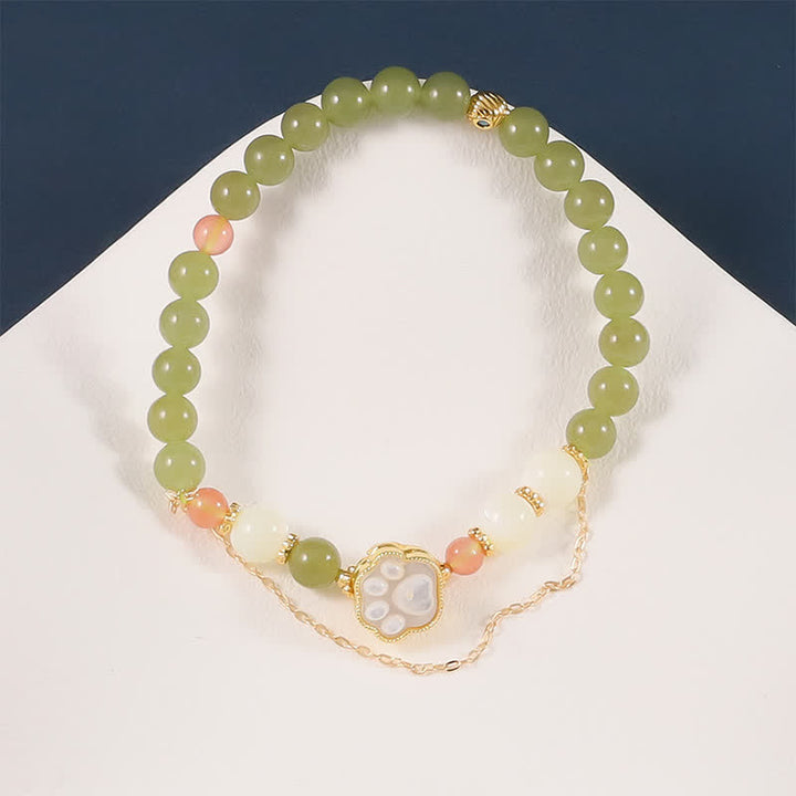 Buddha Stones 天然和田翡翠シャコガイ石猫の足跡デザイン豊かさブレスレット - image 2