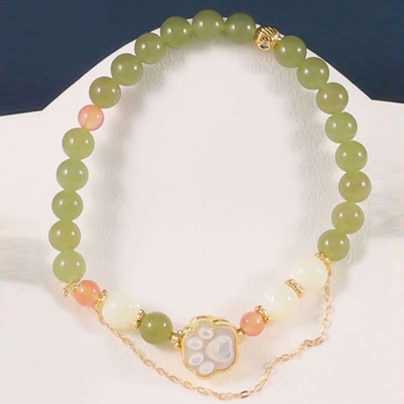 Buddha Stones 天然和田翡翠シャコガイ石猫の足跡デザイン豊かさブレスレット - image 8