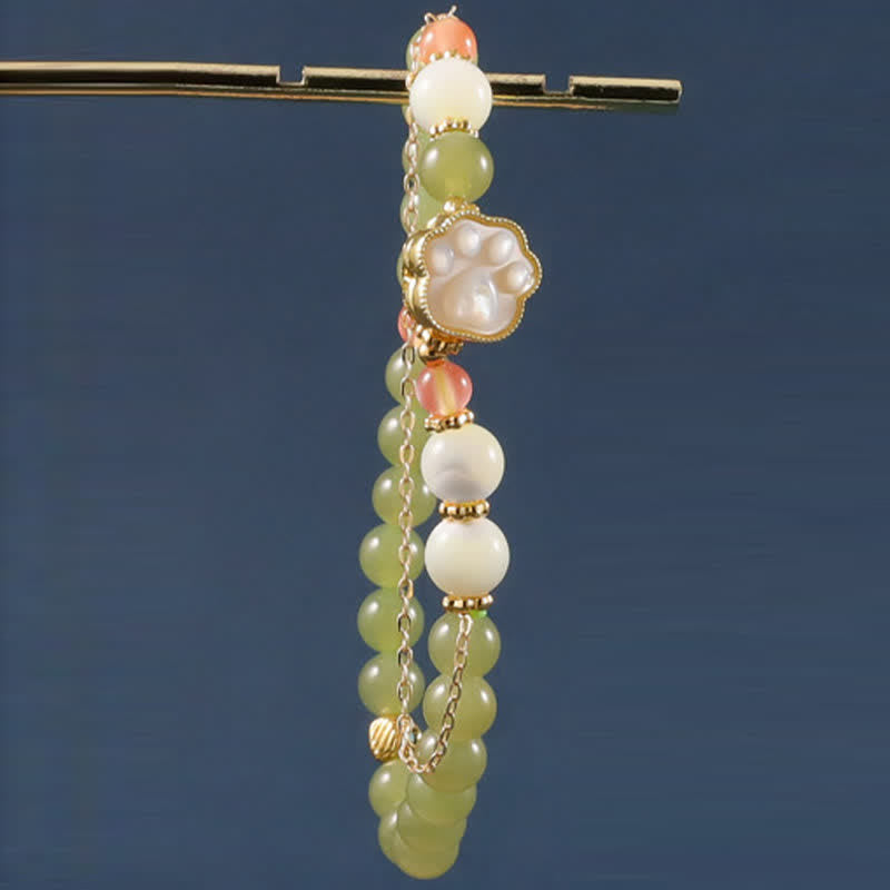 Buddha Stones 天然和田翡翠シャコガイ石猫の足跡デザイン豊かさブレスレット - image 3
