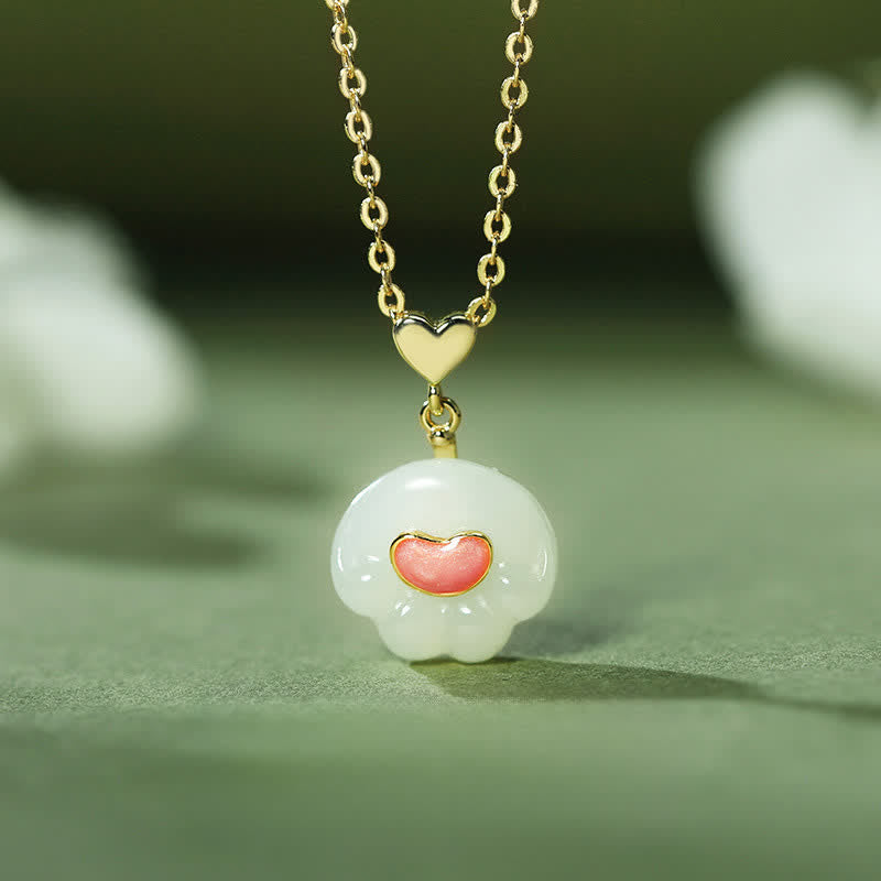 Buddha Stones 天然和田翡翠猫の足型925スターリングシルバー幸運ネックレス - 天然和田翡翠（色合いは個体差があります） - image 0