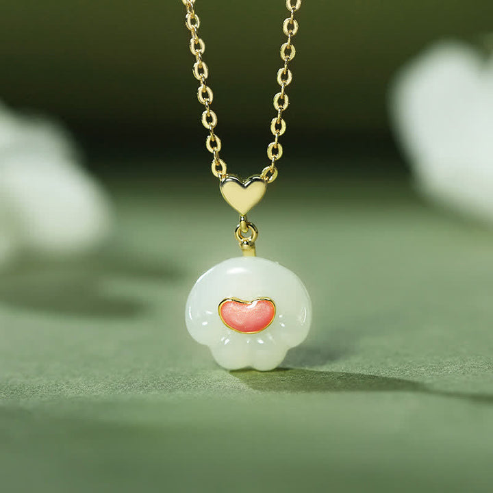 Buddha Stones 天然和田翡翠猫の足型925スターリングシルバー幸運ネックレス - 天然和田翡翠（色合いは個体差があります） - image 0