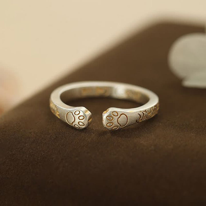 Buddha Stones 999スターリングシルバー製猫の足跡バランスリング - image 2
