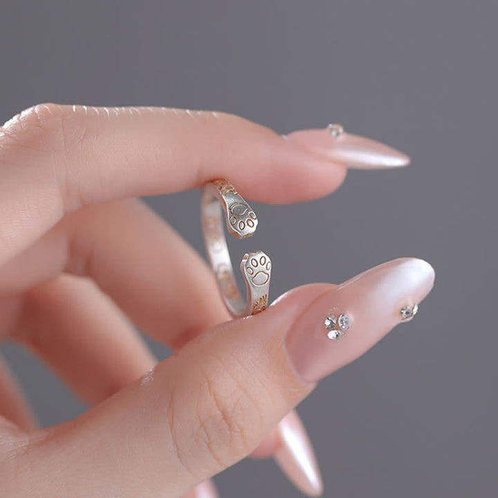 Buddha Stones 999スターリングシルバー製猫の足跡バランスリング - image 6