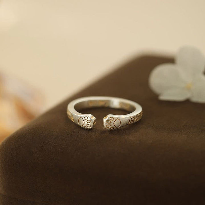 Buddha Stones 999スターリングシルバー製猫の足跡バランスリング - image 3