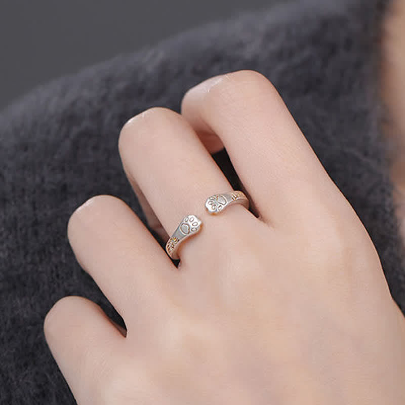 Buddha Stones 999スターリングシルバー製猫の足跡バランスリング - image 4
