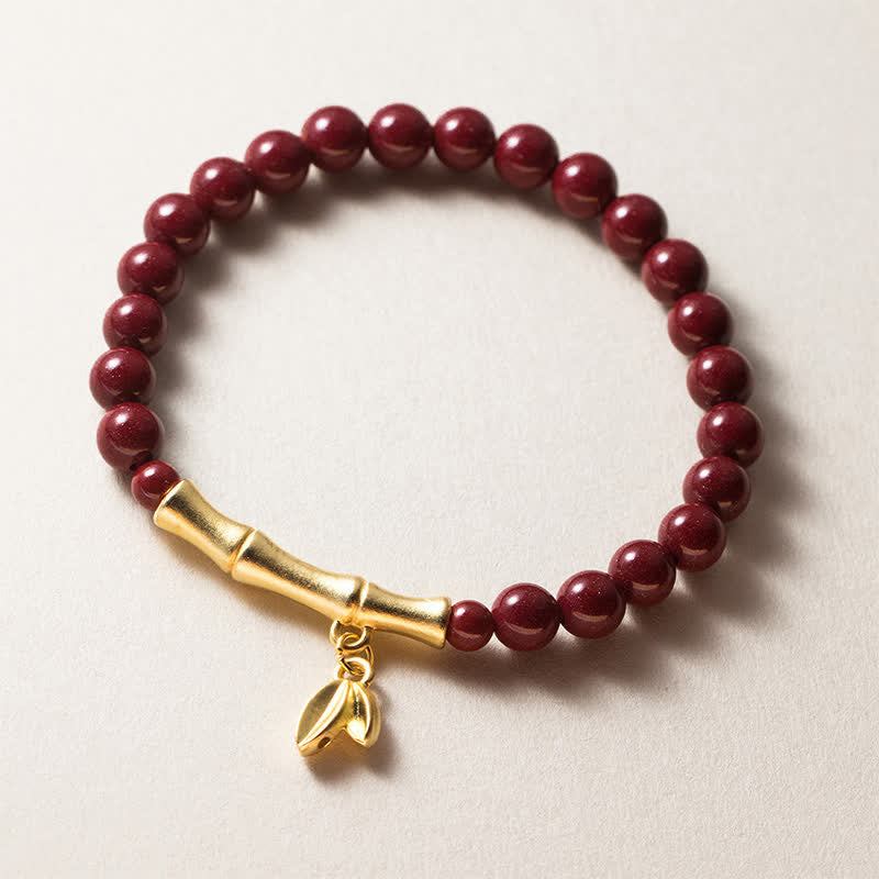 Buddha Stones 辰砂999スターリングシルバー製竹製良縁祈願ブレスレット - 辰砂（手首周り：14～15cm） - image 0