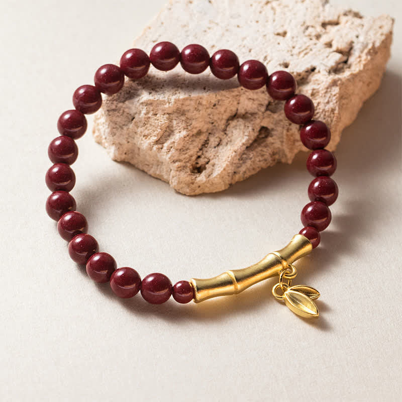 Buddha Stones 辰砂999スターリングシルバー製竹製良縁祈願ブレスレット - image 1