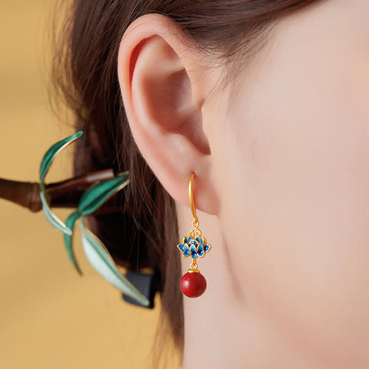 Buddha Stones 辰砂925スターリングシルバーエナメルロータスドロップピアス - image 8