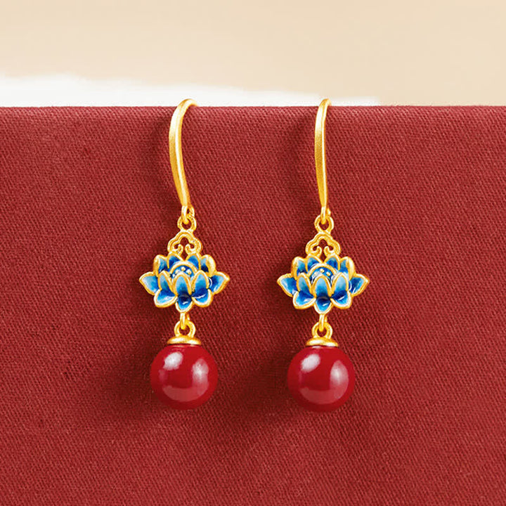 Buddha Stones 辰砂925スターリングシルバーエナメルロータスドロップピアス - image 3
