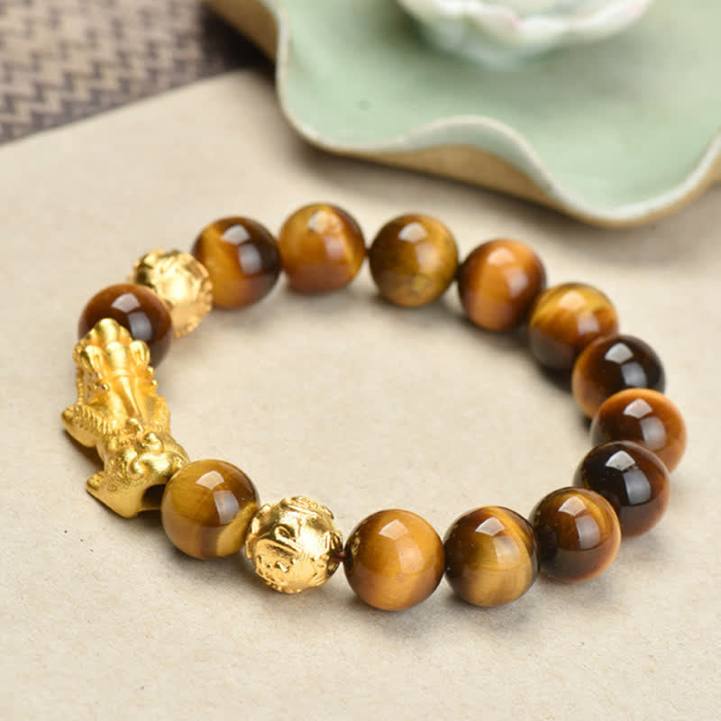 Buddha Stones 天然タイガーアイPiXiu芥文字オーム・マニ・パドメ・フム・フムビーズ勇気ブレスレット - image 12
