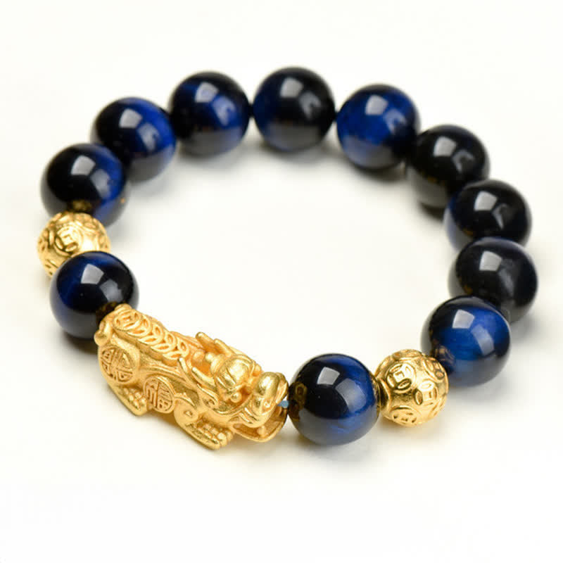 Buddha Stones 天然タイガーアイPiXiu芥文字オーム・マニ・パドメ・フム・フムビーズ勇気ブレスレット - 青虎目銅貨PiXiu（手首周り：17～18cm） - image 19