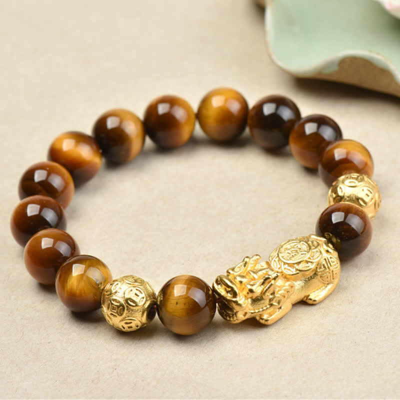 Buddha Stones 天然タイガーアイPiXiu芥文字オーム・マニ・パドメ・フム・フムビーズ勇気ブレスレット - 黄虎目幸運繁栄PiXiu（手首周り：17～18cm） - image 15