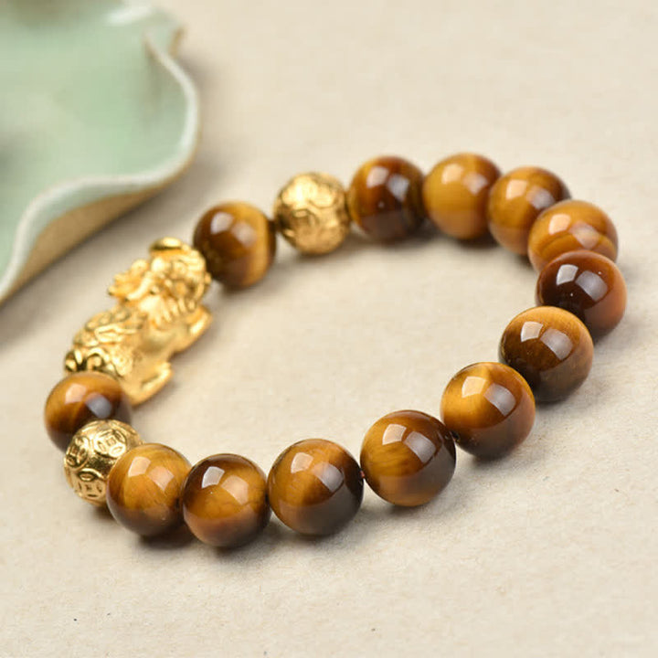 Buddha Stones 天然タイガーアイPiXiu芥文字オーム・マニ・パドメ・フム・フムビーズ勇気ブレスレット - image 17