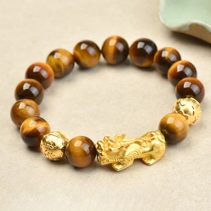 Buddha Stones 天然タイガーアイPiXiu芥文字オーム・マニ・パドメ・フム・フムビーズ勇気ブレスレット - 黄虎目リボン結びPiXiu（手首周り：17～18cm） - image 11
