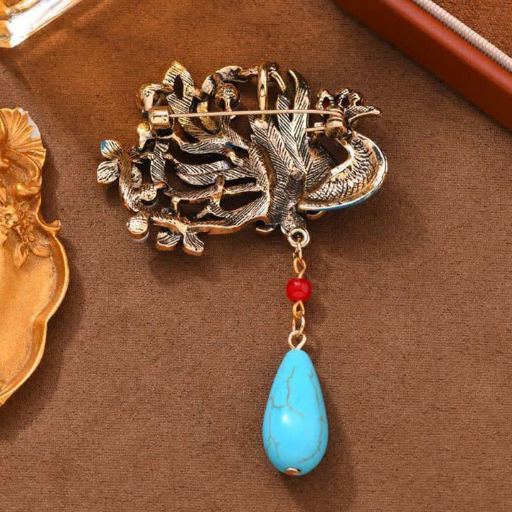 Buddha Stones ブルーフェニックスフラワーパールターコイズブローチ - image 4