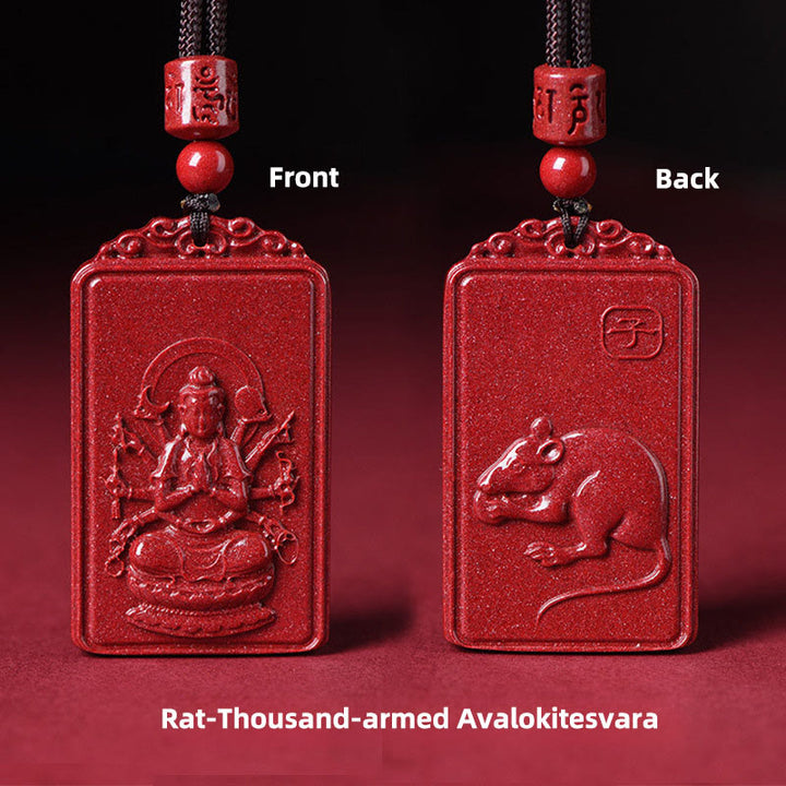 Buddha Stones 十二支誕生仏辰砂良縁祈願ネックレスペンダント - 鼠千手観音菩薩 - 19×34mm - image 6