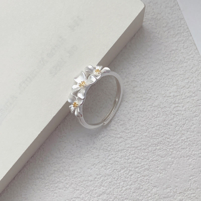 Buddha Stones 925スターリングシルバー製ガーデニアデザイン保護調節可能リング - image 7