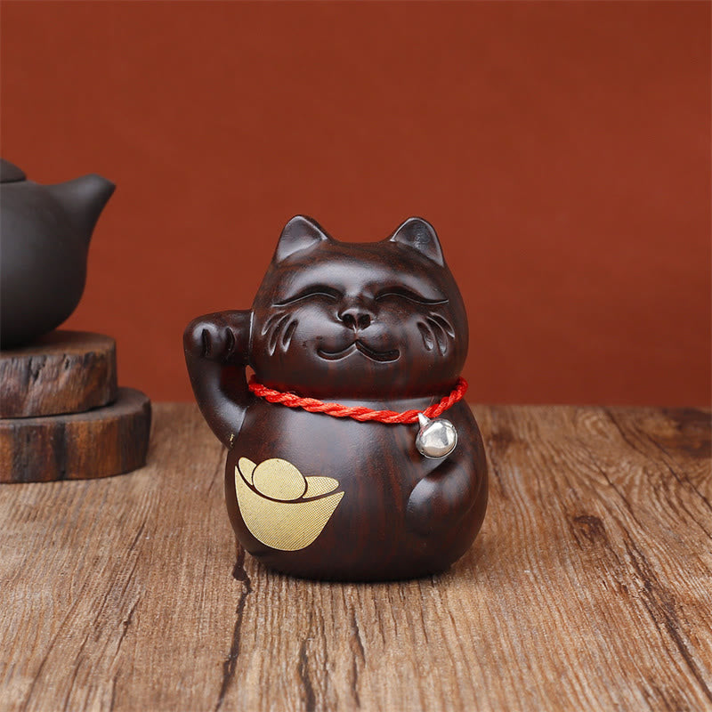 Buddha Stones ミニ招き猫黒檀彫刻装飾品 8cm - 猫のインゴット - 8cm（色とサイズは異なる場合があります） - image 3