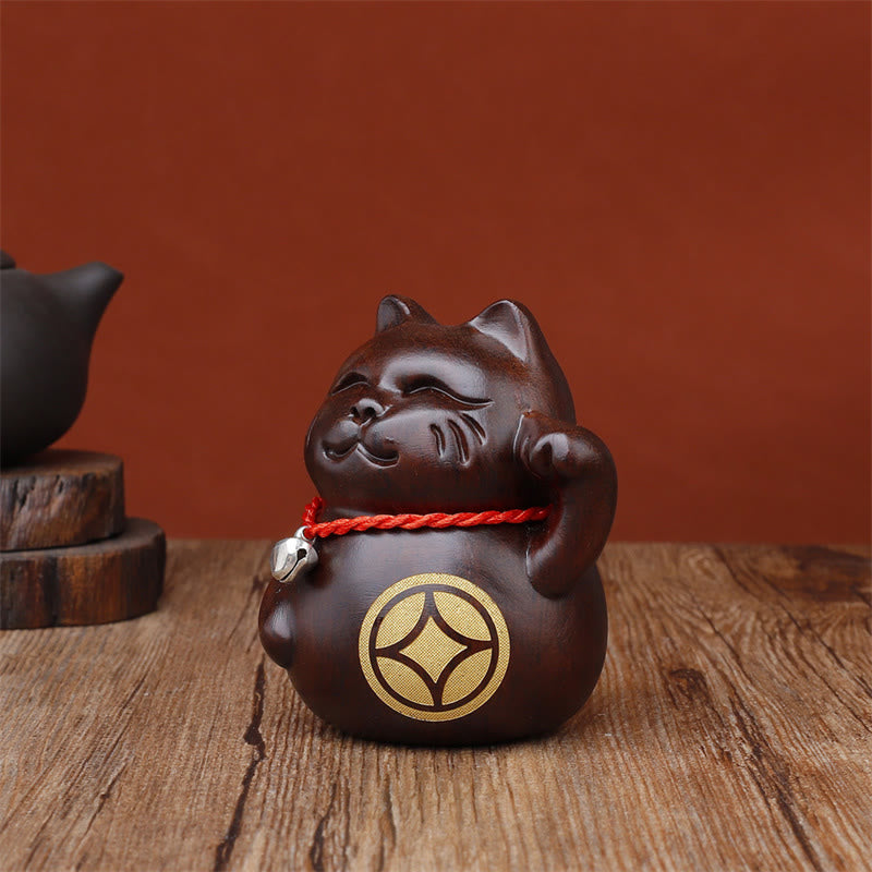 Buddha Stones ミニ招き猫黒檀彫刻装飾品 8cm - image 6