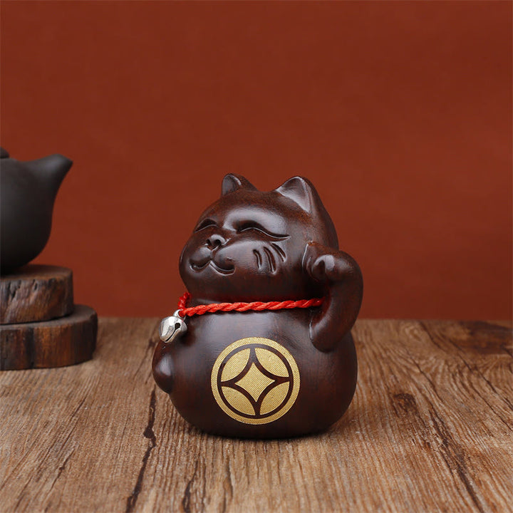 Buddha Stones ミニ招き猫黒檀彫刻装飾品 8cm - image 6