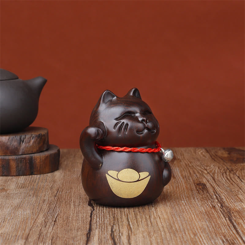 Buddha Stones ミニ招き猫黒檀彫刻装飾品 8cm - image 4