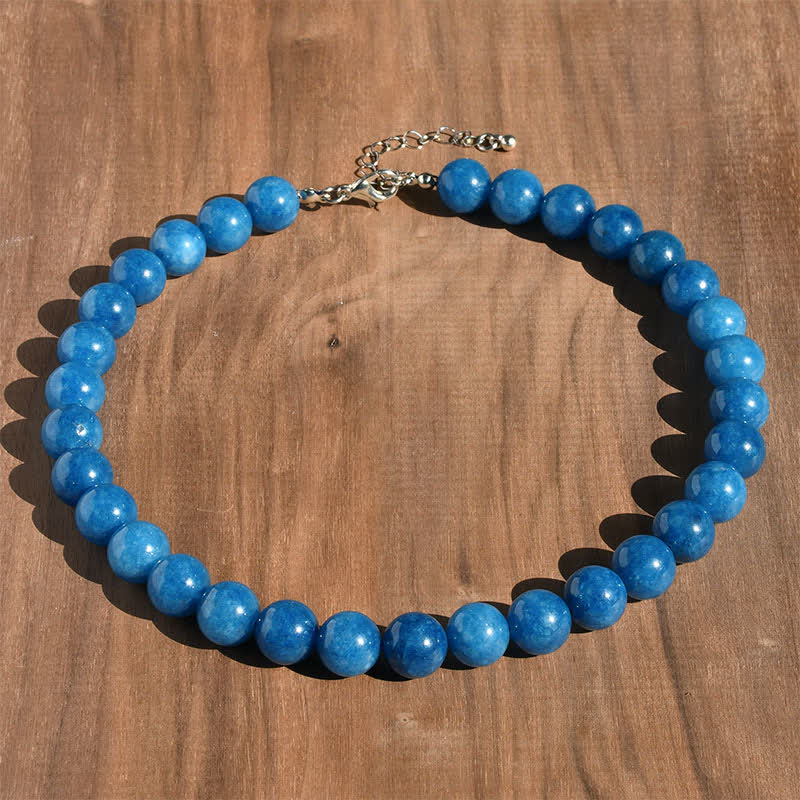 Buddha Stones 12mm天然クリスタルアクアマリントルマリンビーズヒーリングネックレス - 天然アパタイト（色味は個体差があります） - image 15
