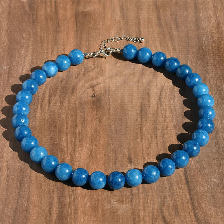 Buddha Stones 12mm天然クリスタルアクアマリントルマリンビーズヒーリングネックレス - 天然アパタイト（色味は個体差があります） - image 15