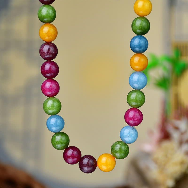 Buddha Stones 12mm天然クリスタルアクアマリントルマリンビーズヒーリングネックレス - image 4