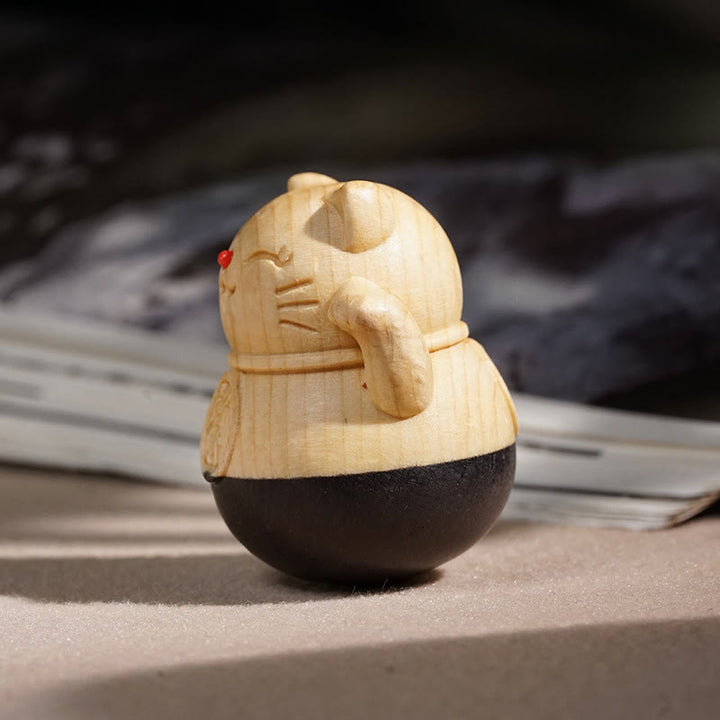 Buddha Stones 富を引き寄せるミニ招き猫黒檀とブナ材彫刻の保護装飾品 4.7*4cm - image 3