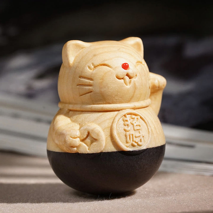 Buddha Stones 富を引き寄せるミニ招き猫黒檀とブナ材彫刻の保護装飾品 4.7*4cm - image 2