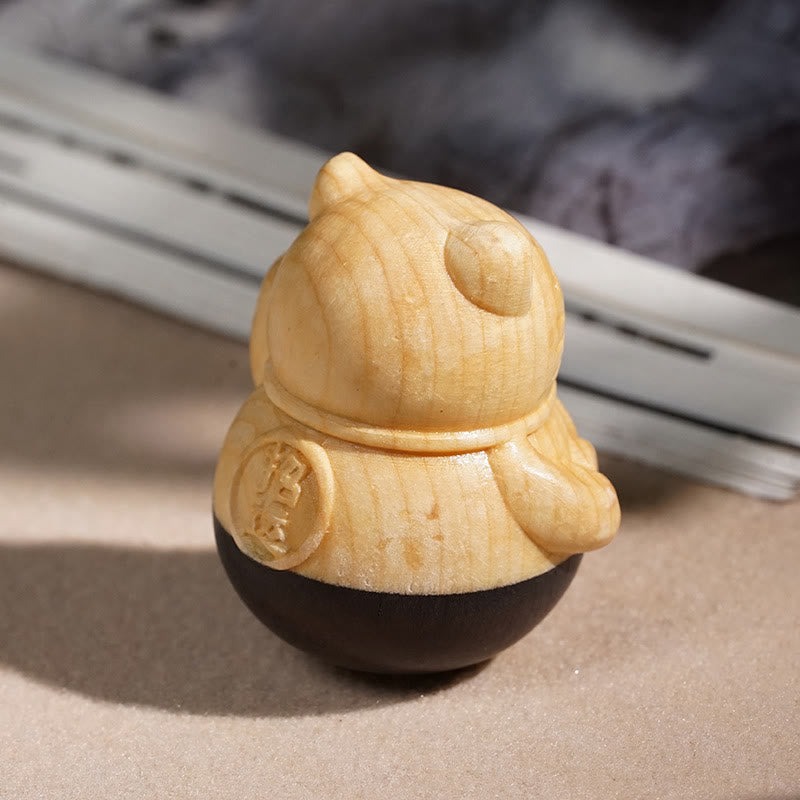 Buddha Stones 富を引き寄せるミニ招き猫黒檀とブナ材彫刻の保護装飾品 4.7*4cm - image 6