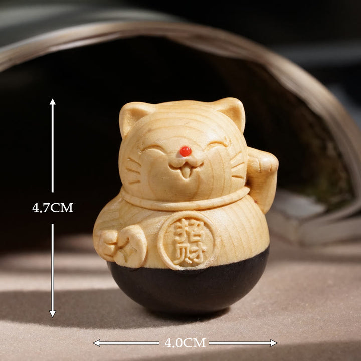 Buddha Stones 富を引き寄せるミニ招き猫黒檀とブナ材彫刻の保護装飾品 4.7*4cm - image 8