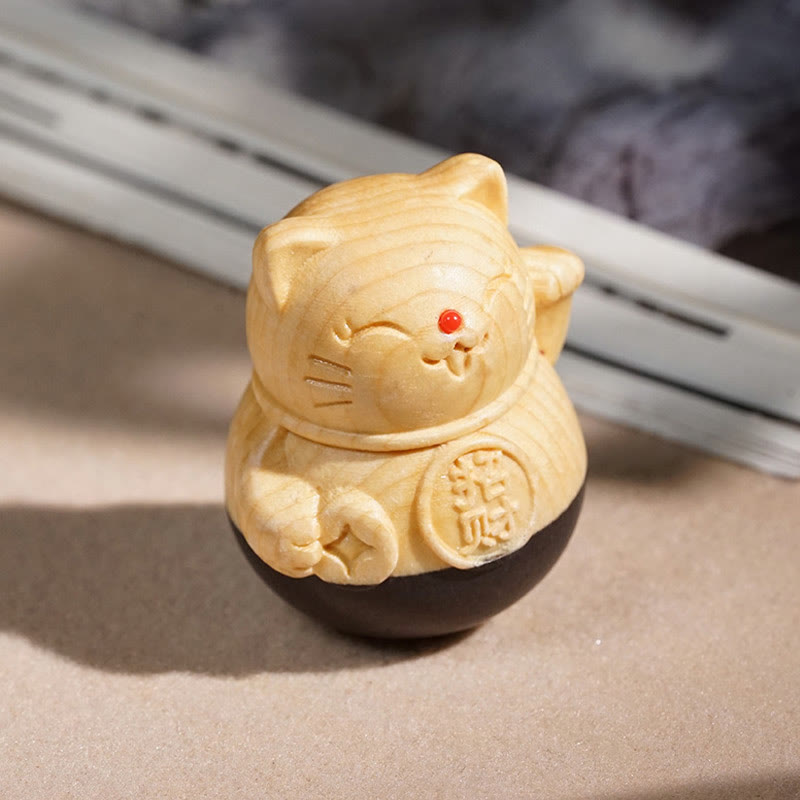 Buddha Stones 富を引き寄せるミニ招き猫黒檀とブナ材彫刻の保護装飾品 4.7*4cm - image 4