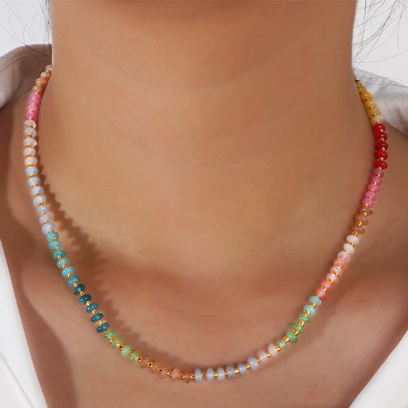 Buddha Stones 天然アクアマリン、クリアクォーツ、トパーズのグラデーションビーズヒーリングネックレス - 明晰さ♥幸運繁栄 - image 0