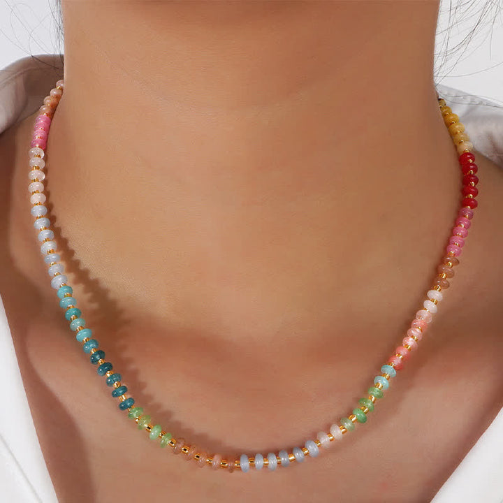 Buddha Stones 天然アクアマリン、クリアクォーツ、トパーズのグラデーションビーズヒーリングネックレス - 明晰さ♥幸運繁栄 - image 0