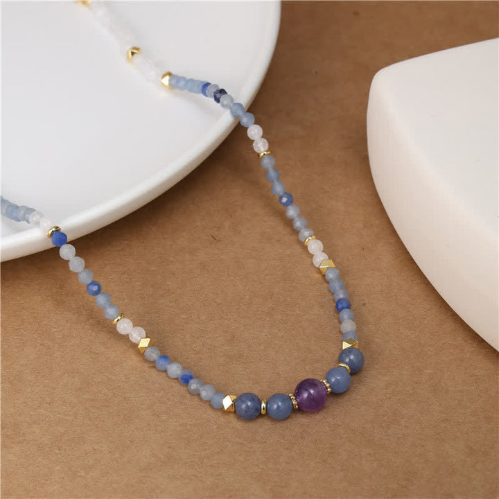Buddha Stones 天然ブルーアベンチュリンとホワイトジェイドビーズの癒しネックレス - image 2